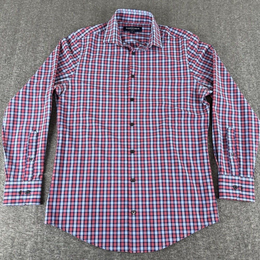 Mizzen+Main Leeward Mens Small Trim Fit Dress Shirt Plaid Performance